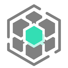 Abstract pixelated flower design with teal center and transparency for various creative applications