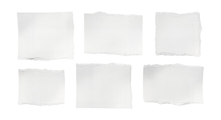 torn blank pages with uneven texture edges. set of ripped white paper sheets png isolated on...