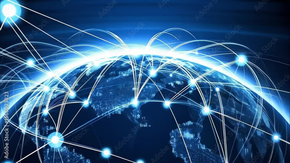 Poster a digital representation of earth with glowing connections, symbolizing global networking and commun