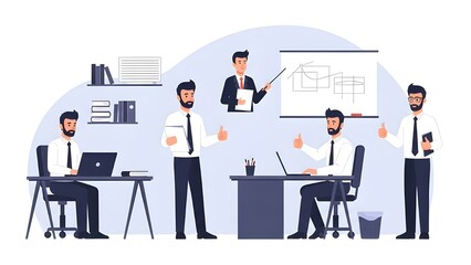 Business Men Working and Presenting Illustration Set