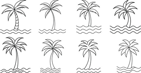palm tree and waves line art silhouette