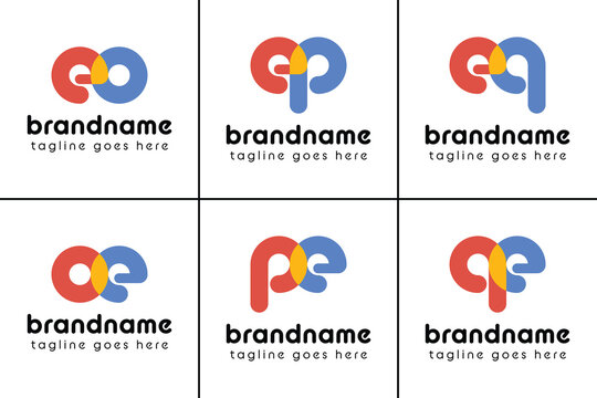 Letters eo oe ep pe eq qe Playful Logo, represent a fun, energetic, and joy