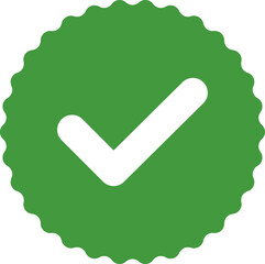 Green Check mark tick verification icon symbol. Certified checkmark badge.