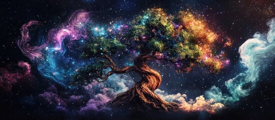 Obraz premium Cosmic tree of life in a nebula