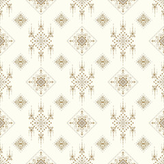 Light ethnic seamless pattern with delicate diamonds and symmetry. Clean and subtle design ideal for background, print, or textile.