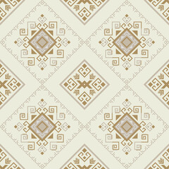 Luxury ethnic pattern with tribal elements in beige tones. Ideal for classic textile prints and premium packaging.