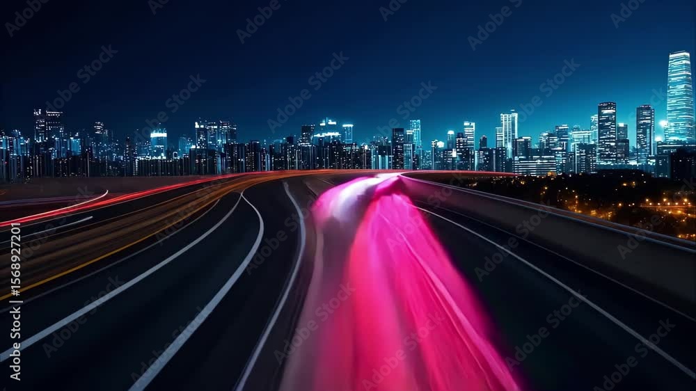 Aufkleber a vibrant city skyline at night with light trails from traffic creating a dynamic and colorful effec