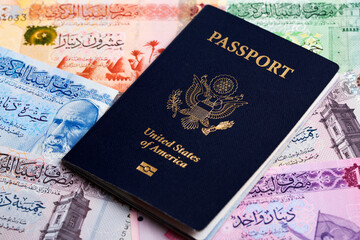 American passport on Libyan Dinar