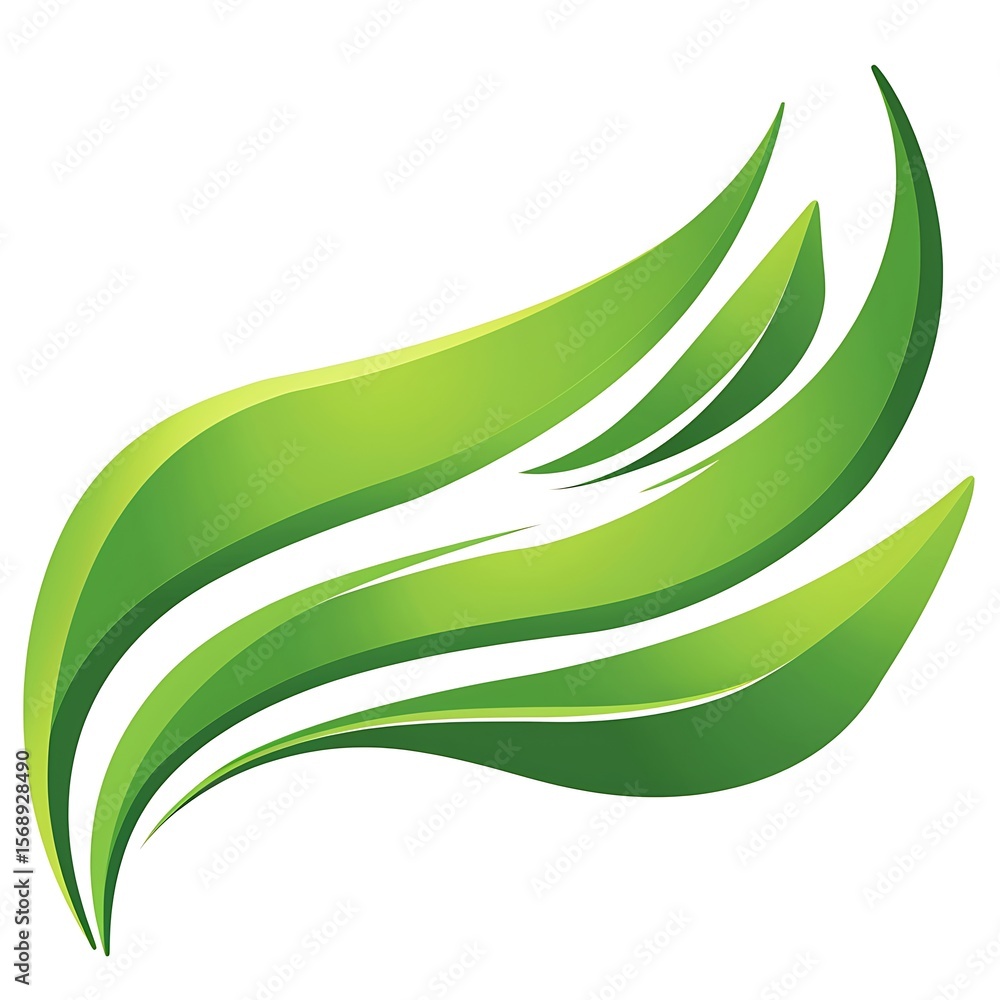 Poster dynamic gradient abstract green shapes forming a wing like design with curved lines