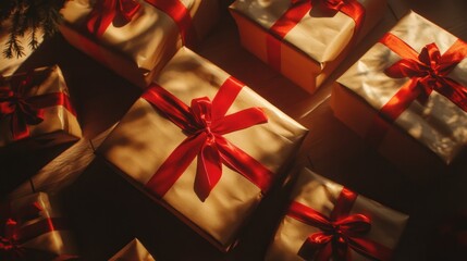 Christmas presents in warm sunlight