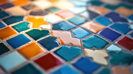 Vibrant mosaic tiles in a mix of warm and cool colors