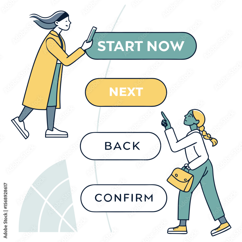 Poster “flat vector web buttons with 3 interaction states: default, hover, and clicked. each button should 