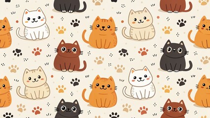Cute Cartoon Cat Seamless Pattern