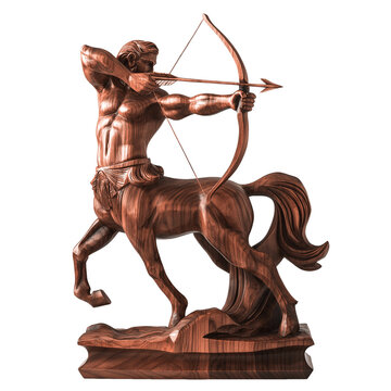 Wooden centaur archer sculpture with bow drawn