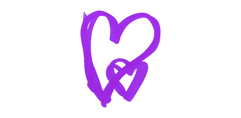 A purple heart drawn in ink sits on a transparent background.
