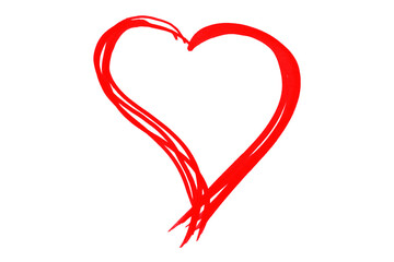 Red heart drawn in ink on transparent background.
