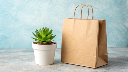 Succulent Plant and Eco-Friendly Paper Bag