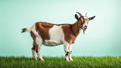 Majestic Brown and White Goat on Green Grass