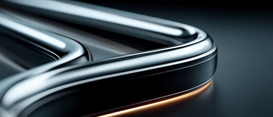 Gleaming metallic curves with reflective surfaces and subtle orange lighting