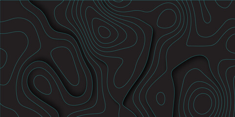 Abstract black blue gradient Topographic line map pattern background with shadow. Contour elevation topographic and textured Background Modern design with black background with topographic wavy.	