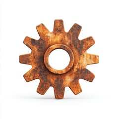 Rusty Cogwheel on White Background Detailed Close up of Weathered Metal Gear