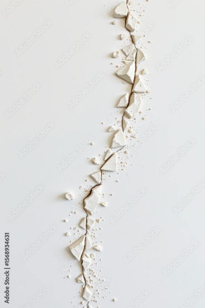 Poster white shards and fragments arranged on minimalist surface with natural broken texture detail