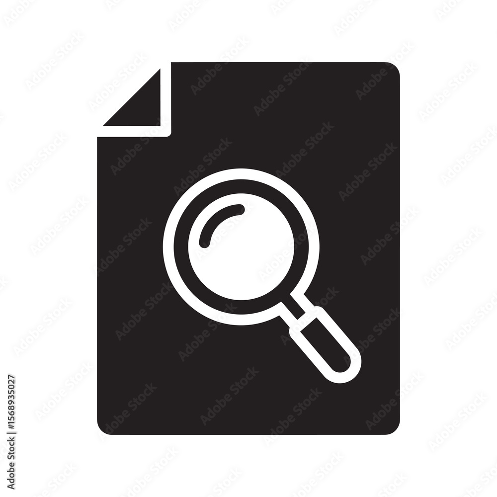 Poster document search solid glyph icon representing file analysis and information review with a magnifying