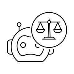 AI Ethics icon.  Scales Representing Moral and Technological Choices in the Age of Artificial Intelligence. Black Outline.