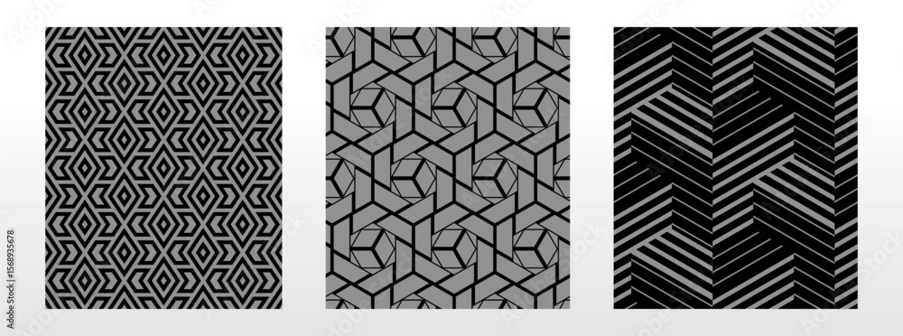Aufkleber Geometric set of seamless black and gray patterns. Simple vector graphics