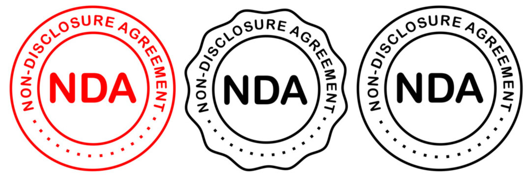 NDA stamp badge collection with non-disclosure agreement labels in different shapes, vector design set