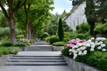 Fototapeta premium Stone stairs leading to Mirabell Gardens Schloss Mirabell in Salzburg, Austria during summer