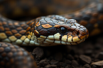 Obraz premium Close-Up of Snake's Head with Detailed Scales and Focused Eyes