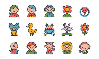 funny cartoon animal alphabet, Colorful children cartoon icon collection