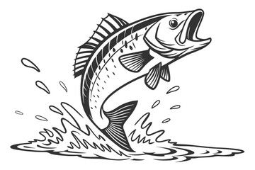 Jumping Bass Fish Graphic – Monochrome Design
