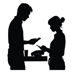Silhouette of Man and Woman Talking at Reception