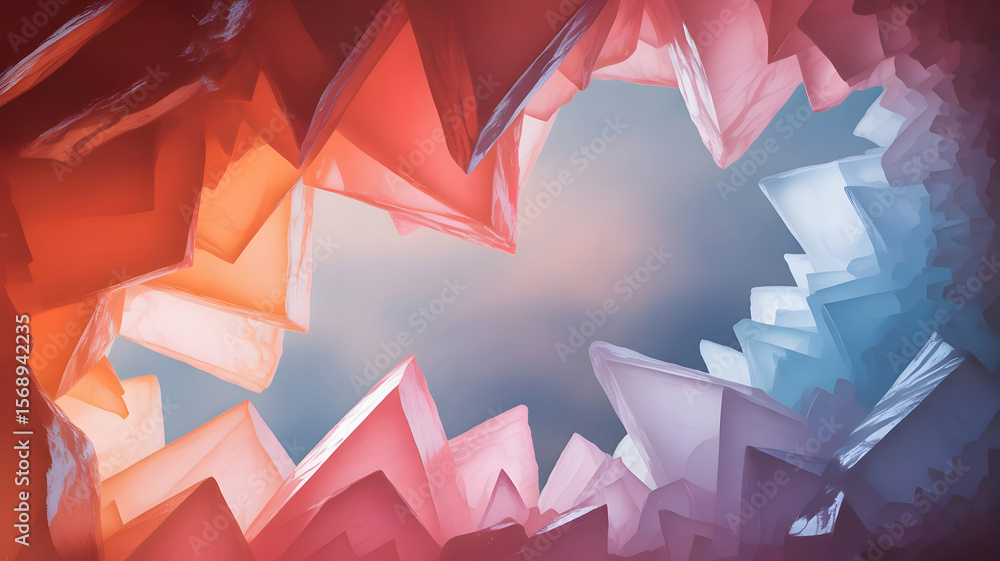 Aufkleber abstract geometric crystal cave formation with vibrant red and blue icy structures creating a natura