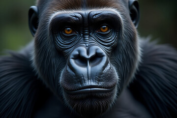 Gorilla Portrait with Intense Gaze and Detailed Fur Texture

