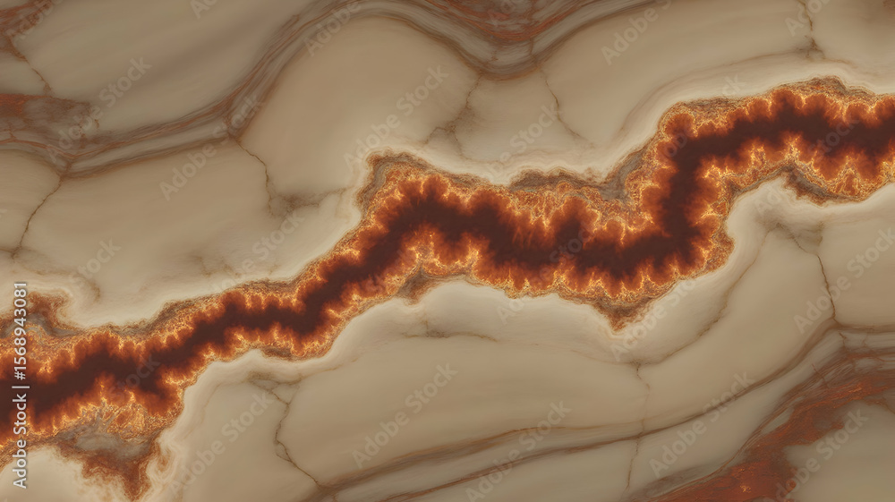 Poster abstract flowing mineral vein with earthy tones and a luminous core creating a natural organic patte