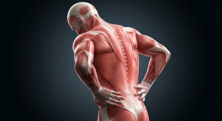 Person Grabbing Back. Concept of Chronic Back Pain and Posture Issues, Sciatica, Herniated Disc, and Injury, Orthopedic Problems, Muscle Tension