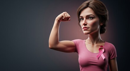 Empowerment for Breast Cancer Awareness. Health and Prevention, Woman with Strong Pose Symbol of Breast Cancer Support