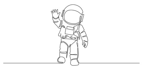 one continuous line astronaut.single line vector astronaut waving hand.line art.eps 10 © bakullogo