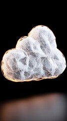 Abstract digital cloud sculpture with intricate wireframe mesh and glowing golden outline