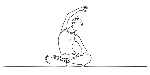 one continuous line of woman doing yoga exercise.single line vector of woman doing yoga exercise at home.line art.eps 10