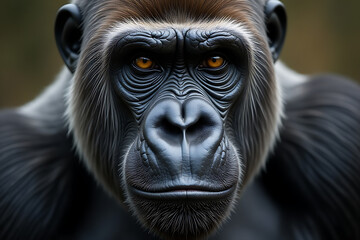 Gorilla Close-Up with Intense Gaze and Detailed Fur Texture

