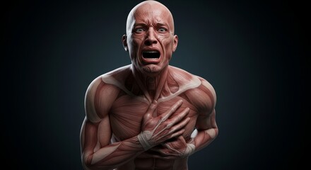 Person Holding Chest. Symbol of Angina, Heart Attack, or Cardiac Issues. Chest Pain Highlighted, Heart Disease, Cardiovascular Distress