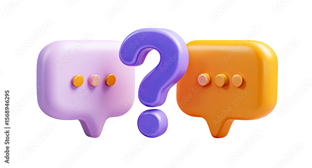 Poster two speech bubbles with question mark on transparent background