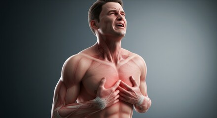 Person Experiencing Chest Pain. Emergency Concept of Heart Attack and Heart Failure, Cardiac Emergency, Heart Disease