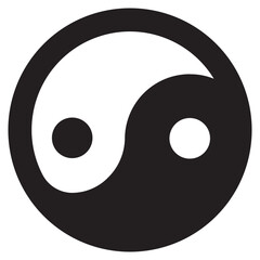 Yin yang symbol illustration in black silhouette style with transparent background for design projects