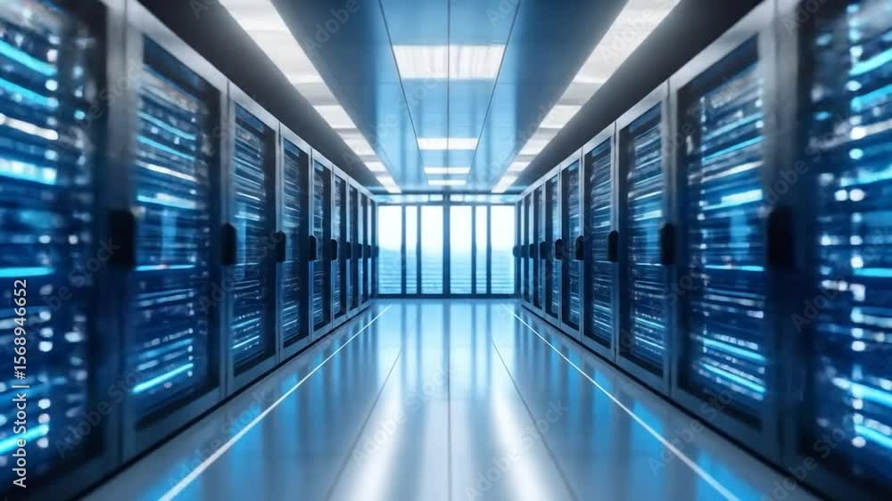 Poster Rows of server racks in a modern data center