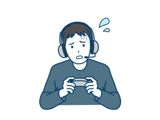 ゲームが難しく苦戦する男性のイラスト
